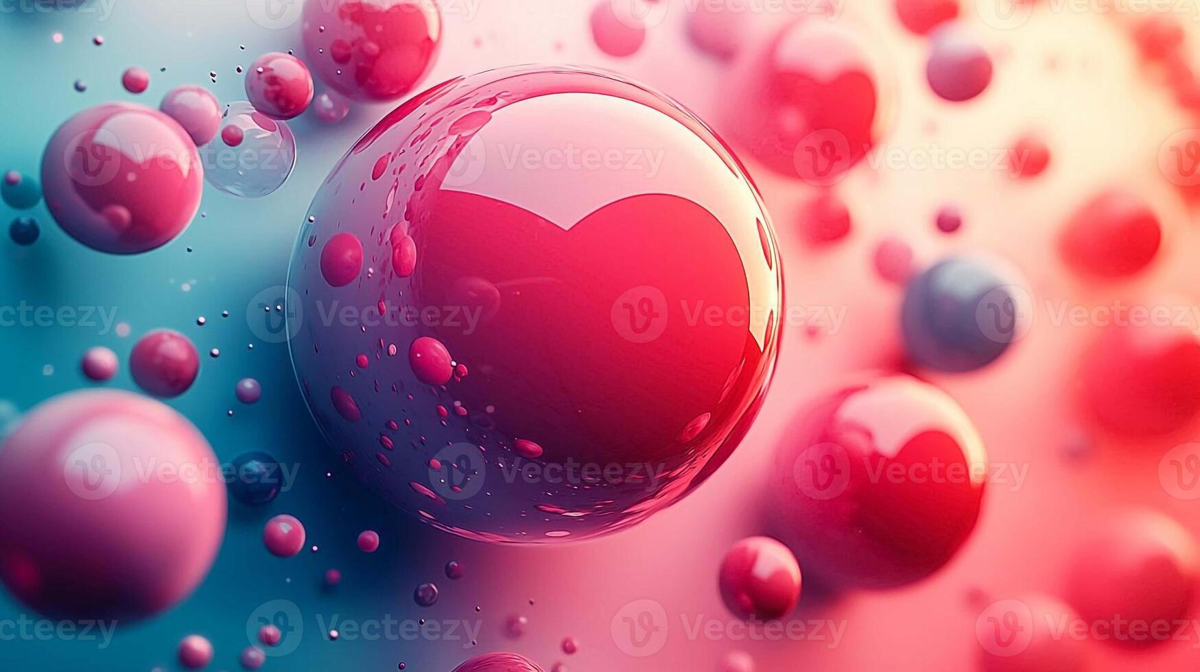 A red and blue bubble with bubbles on it photo