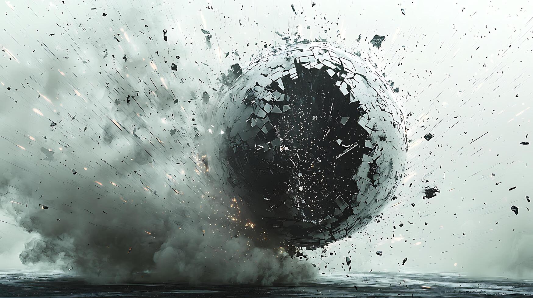 A large black sphere is exploding in the air photo