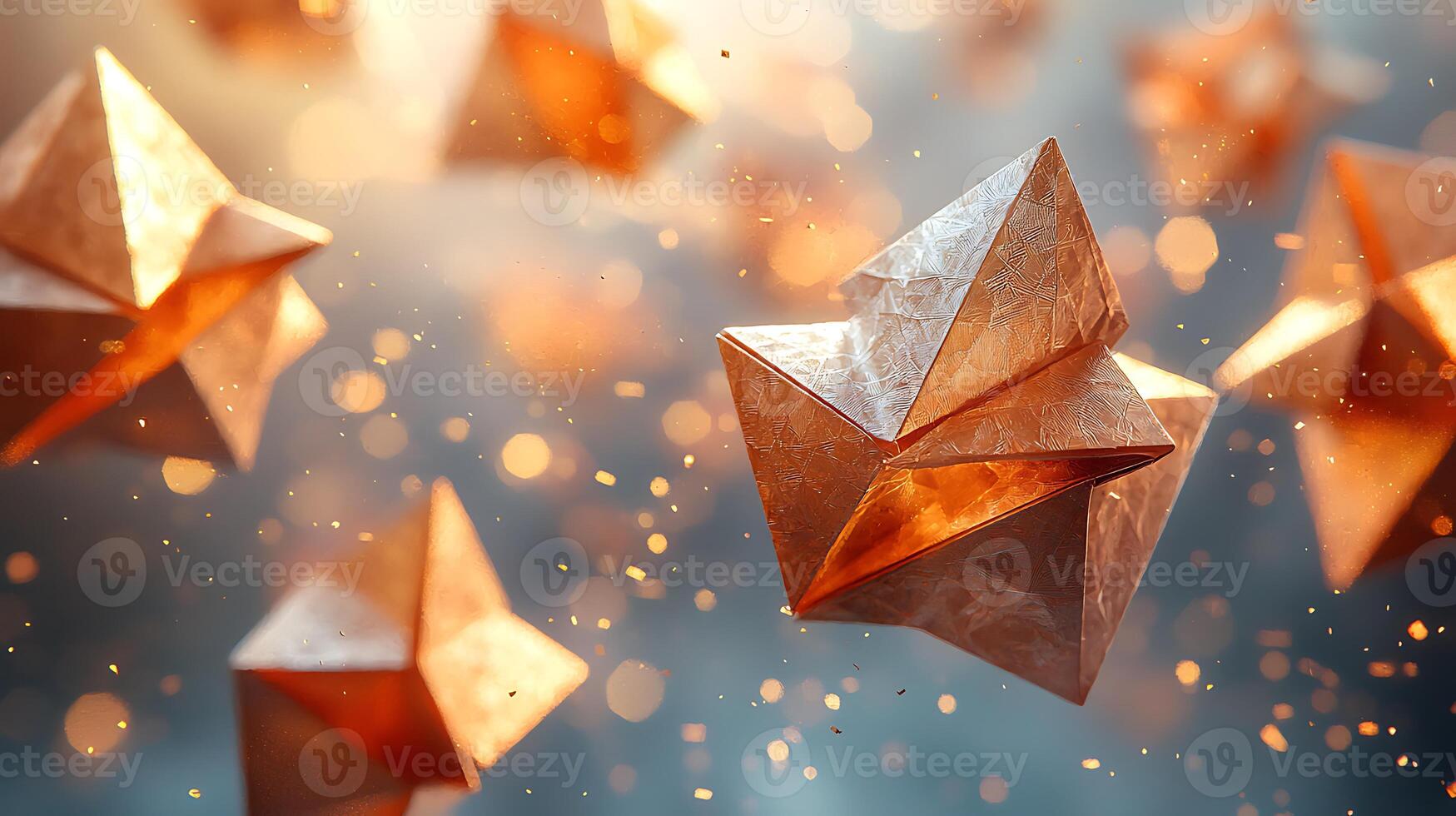 3d rendering of origami paper flying in the air photo