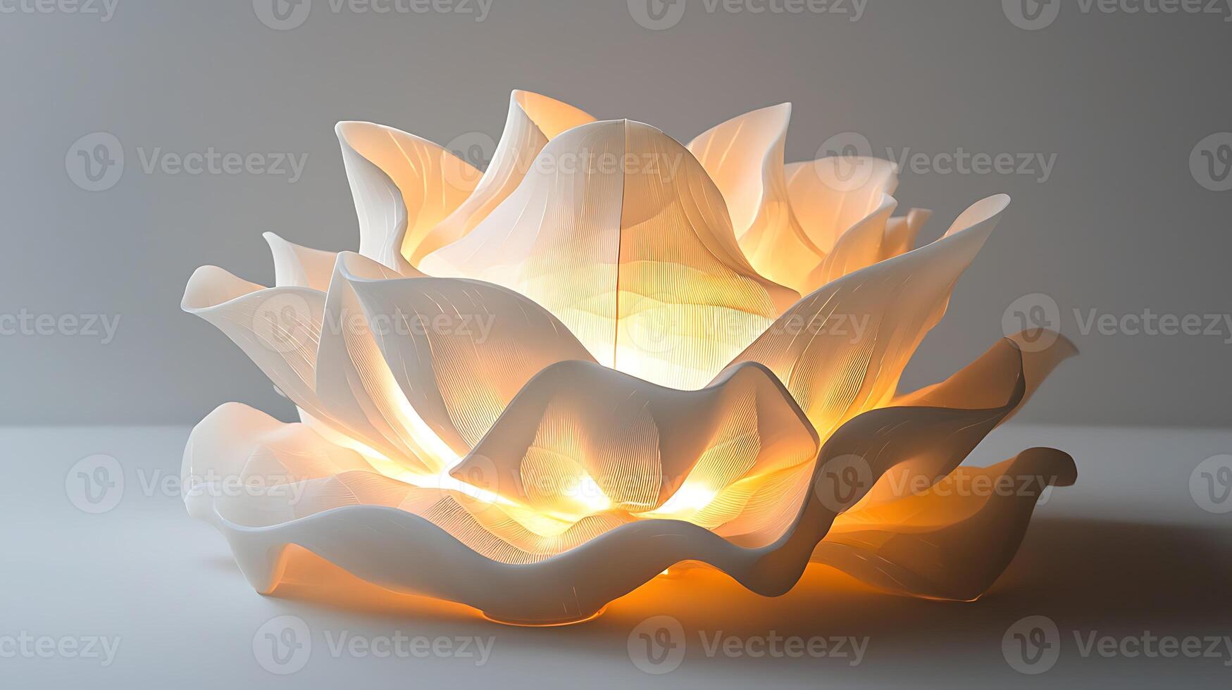 A white flower shaped lamp with a light photo