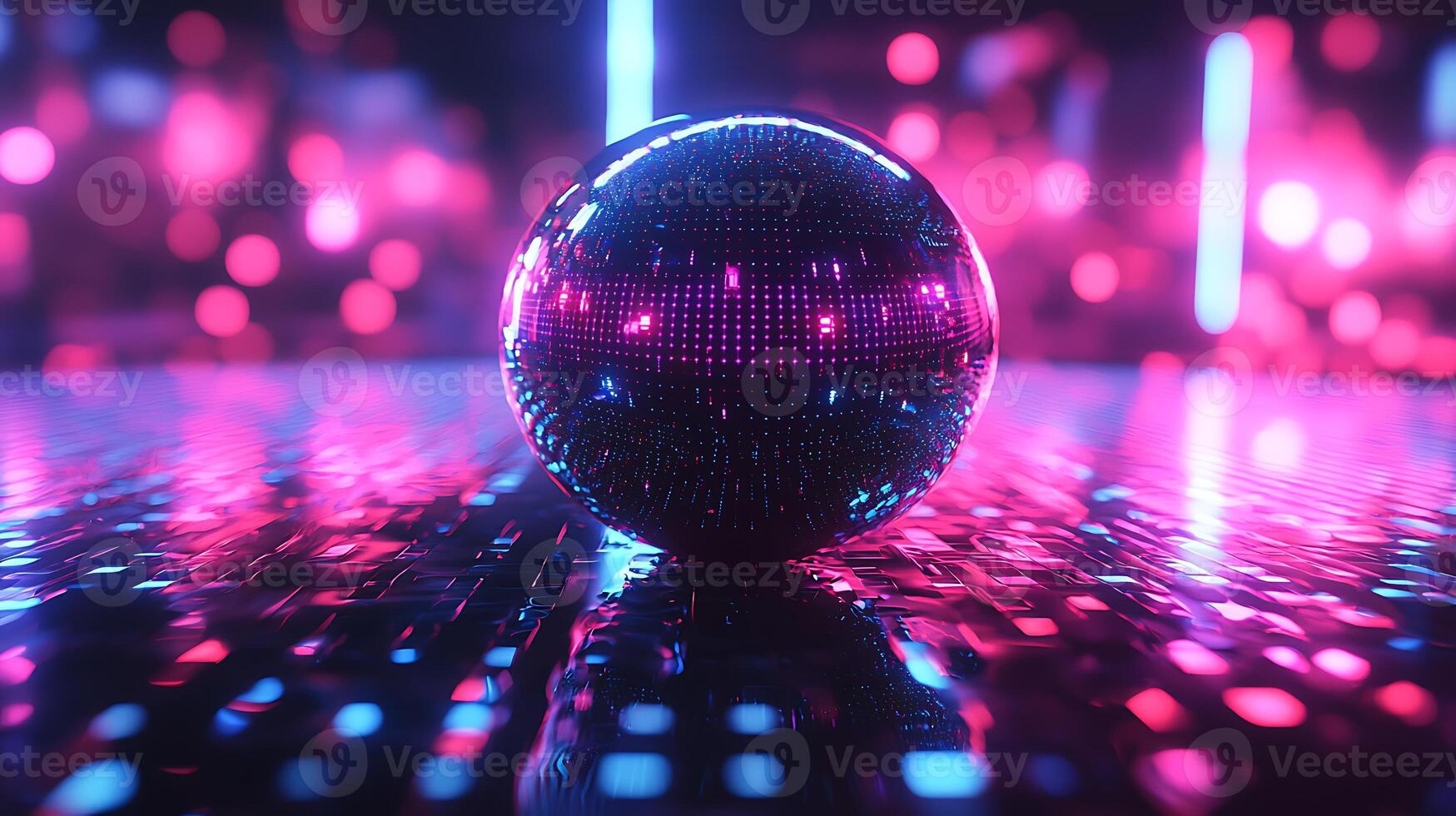 A disco ball on a table with lights photo