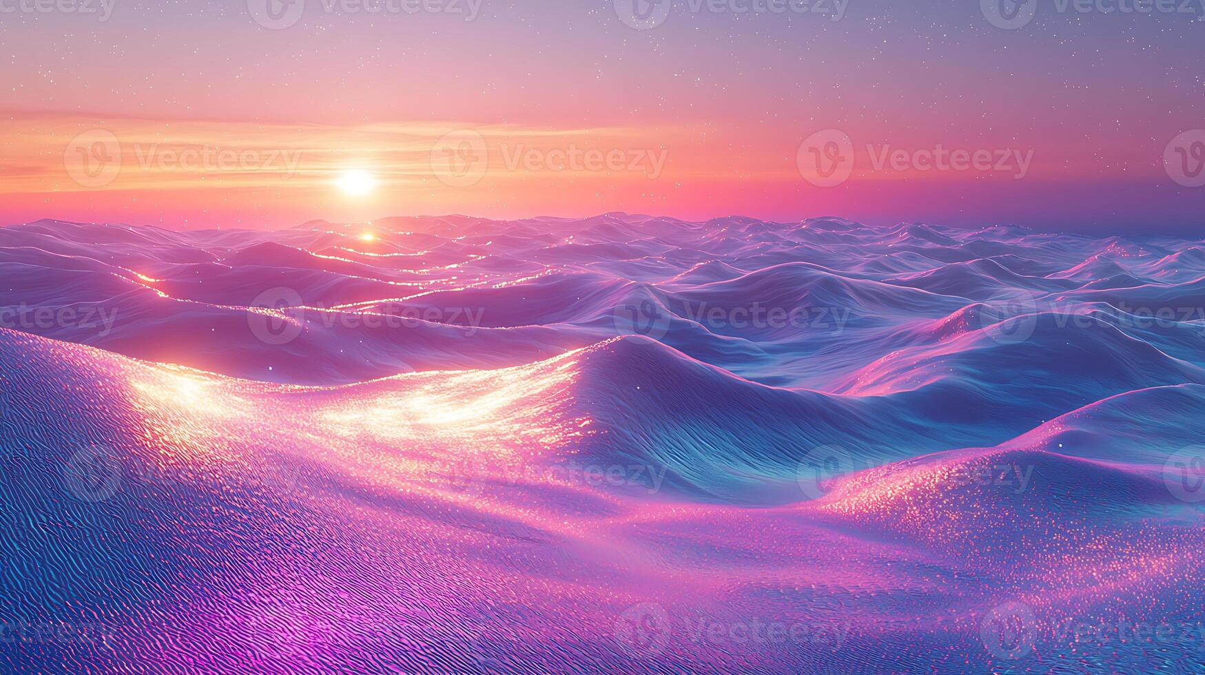 A sunset over the ocean with waves and clouds photo