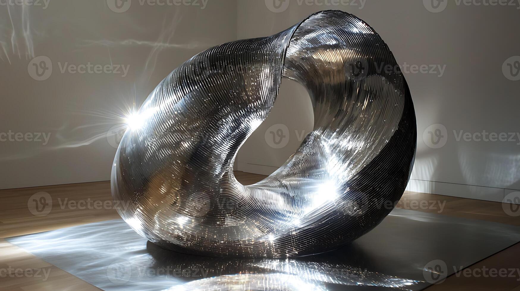 A large metal sculpture on a table in a room photo