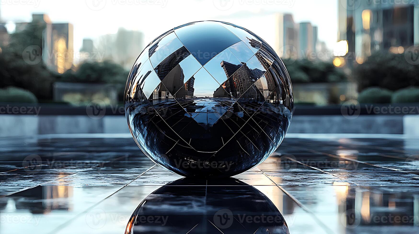 A black ball sitting on a shiny surface photo