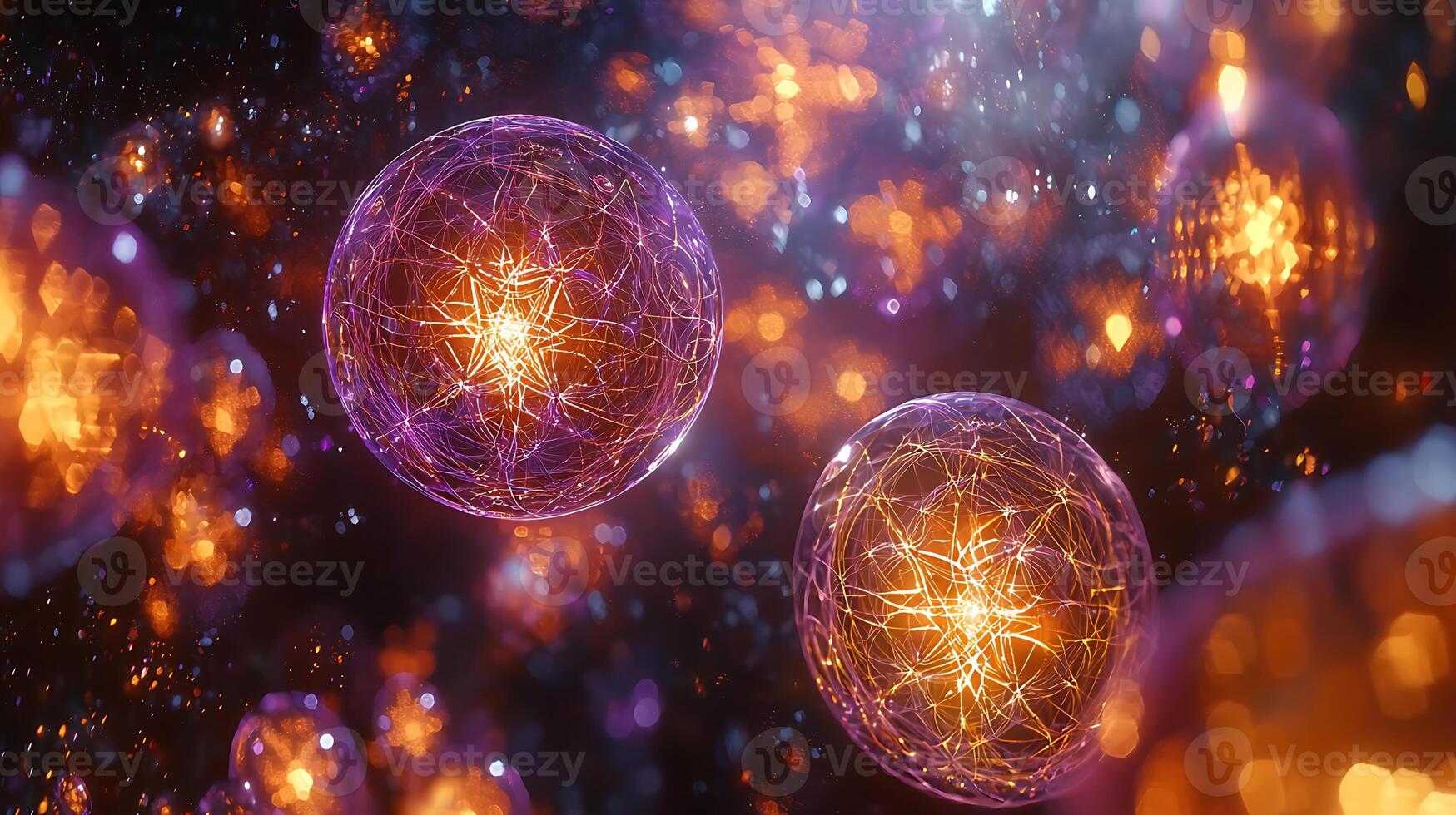 A group of glowing orbs in a dark space photo