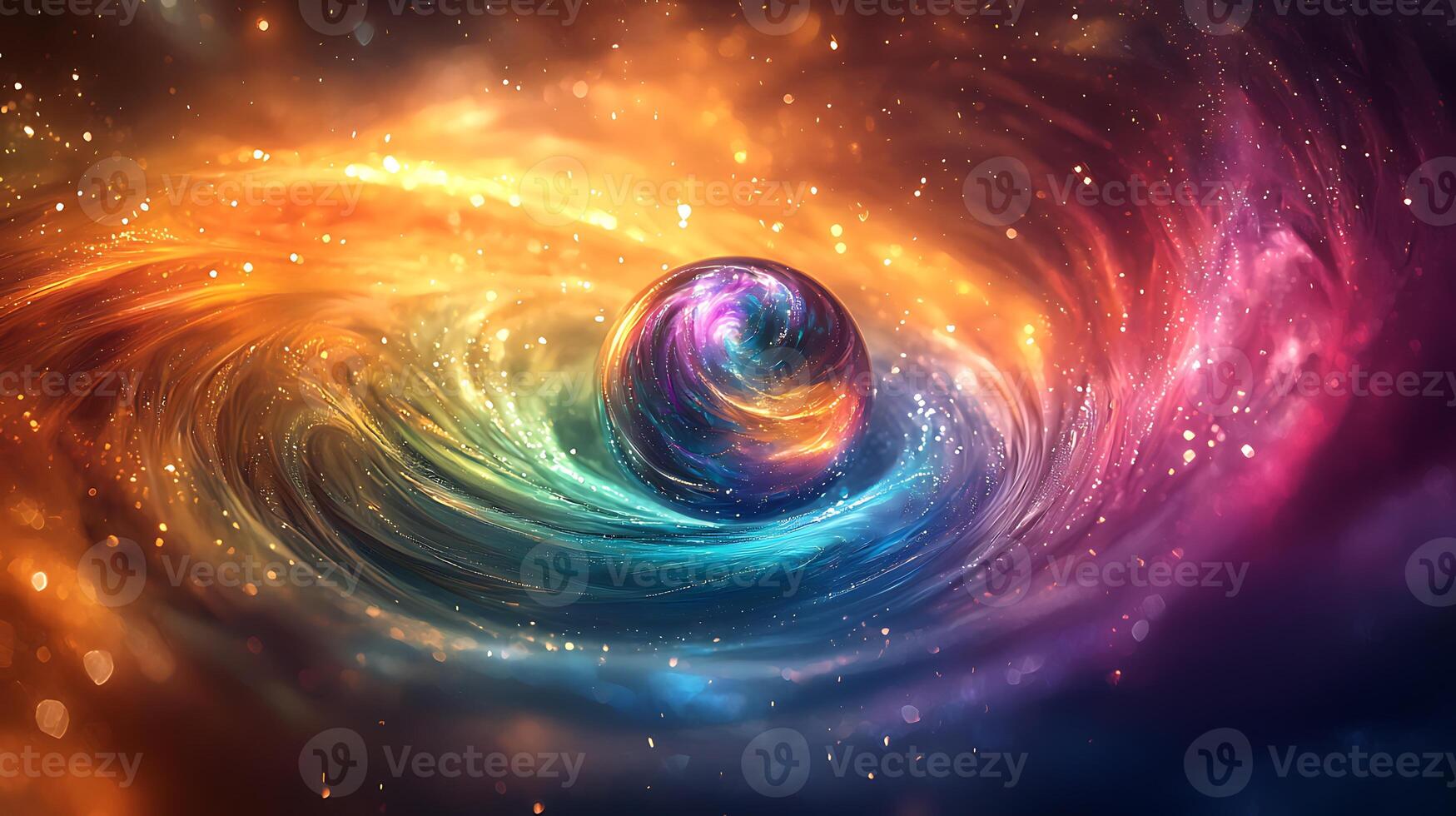 A colorful swirl in space with a blue and orange ball photo