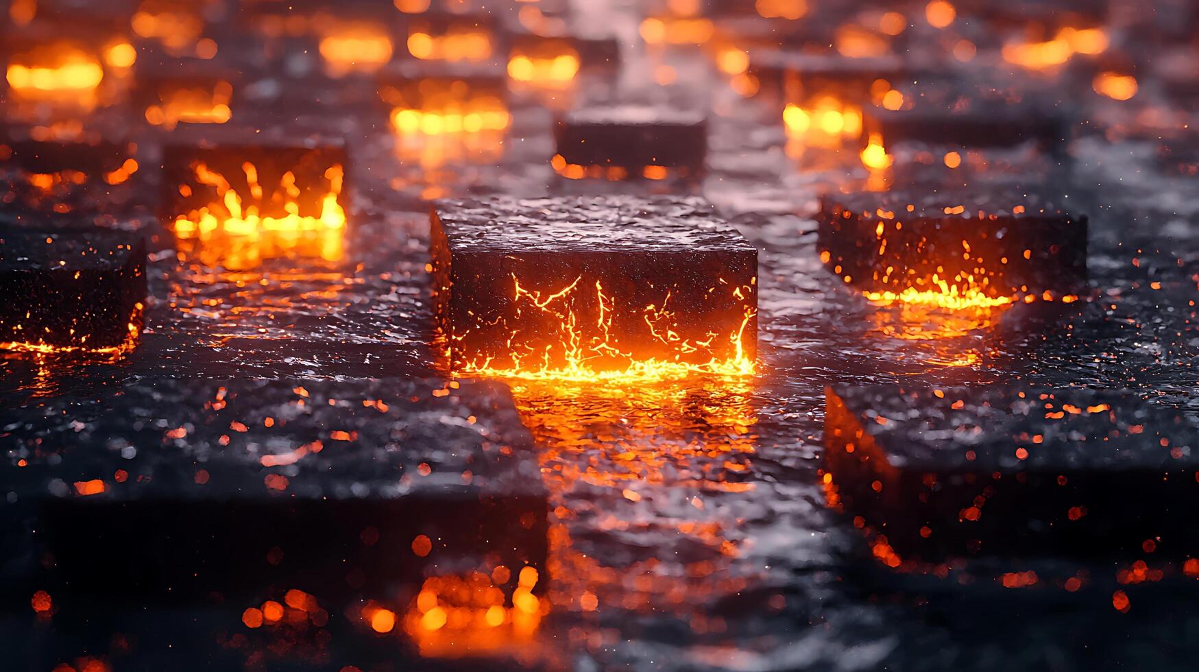 A group of fire and lava blocks in the water photo