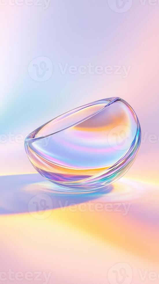 stands display rainbow reflecting iridescent Crystal light on glossy surface, creating contemporary minimalist visual composition. Abstract background photo