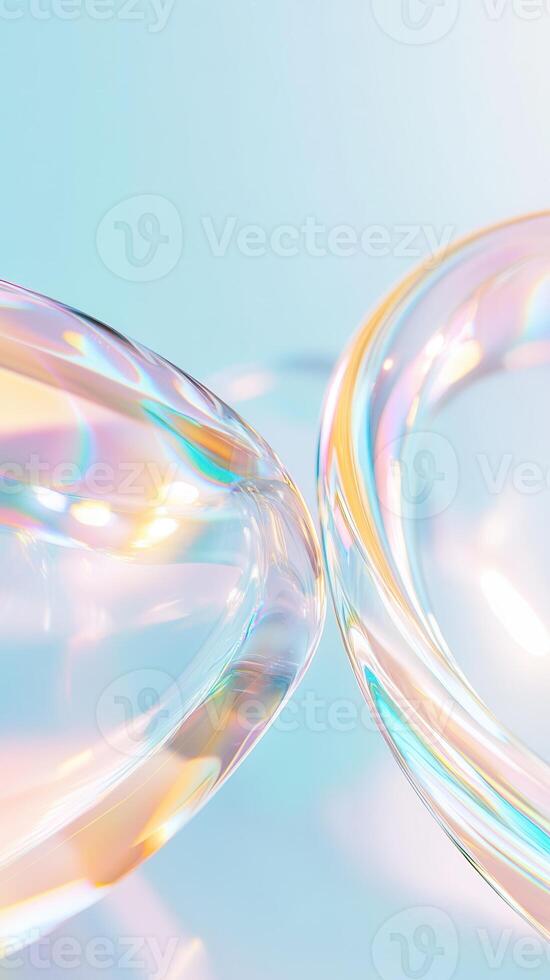 Abstract glass cylinder gleaming with soft pastel reflections, generating dynamic abstract visual texture. Iridescent background photo