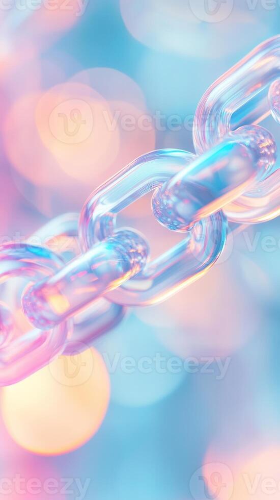 Interconnected glass rods linking pastel spheres, creating molecular network pattern with soft color background. gradient Abstract background photo