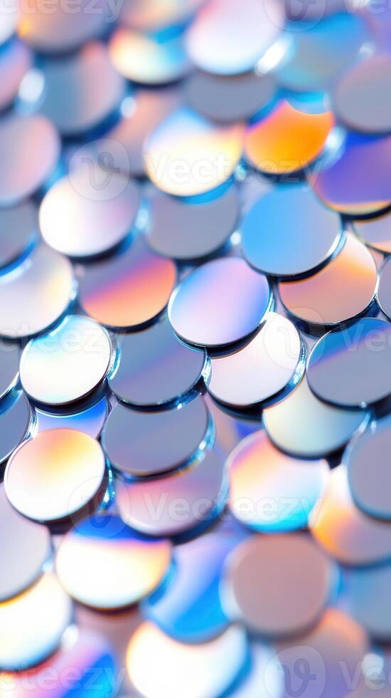 Shimmering, surface. iridescent sequins forming multicolored textural overlapping Abstract background photo