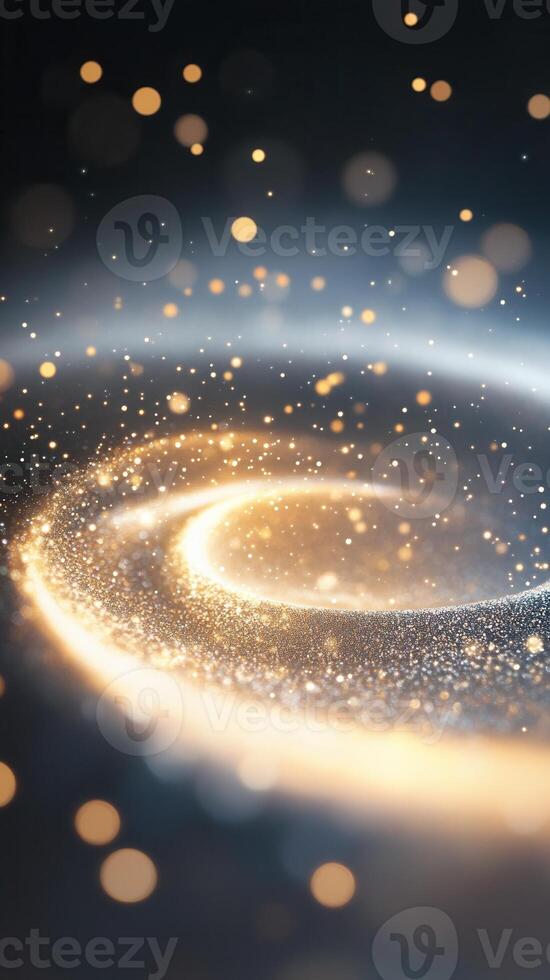 Golden glitter perfect on a dark background, creating a magical bokeh effect, swirling for festive design. Abstract background photo