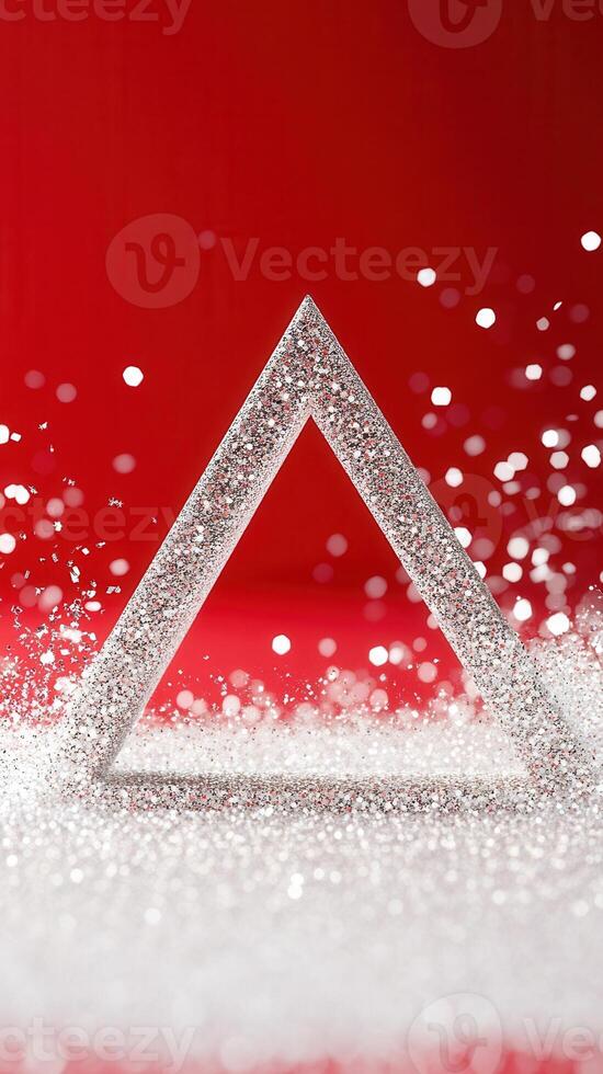 Silver glitter christmas effect, decoration sparkling on red background with bokeh tree creating festive holiday atmosphere. Abstract background photo