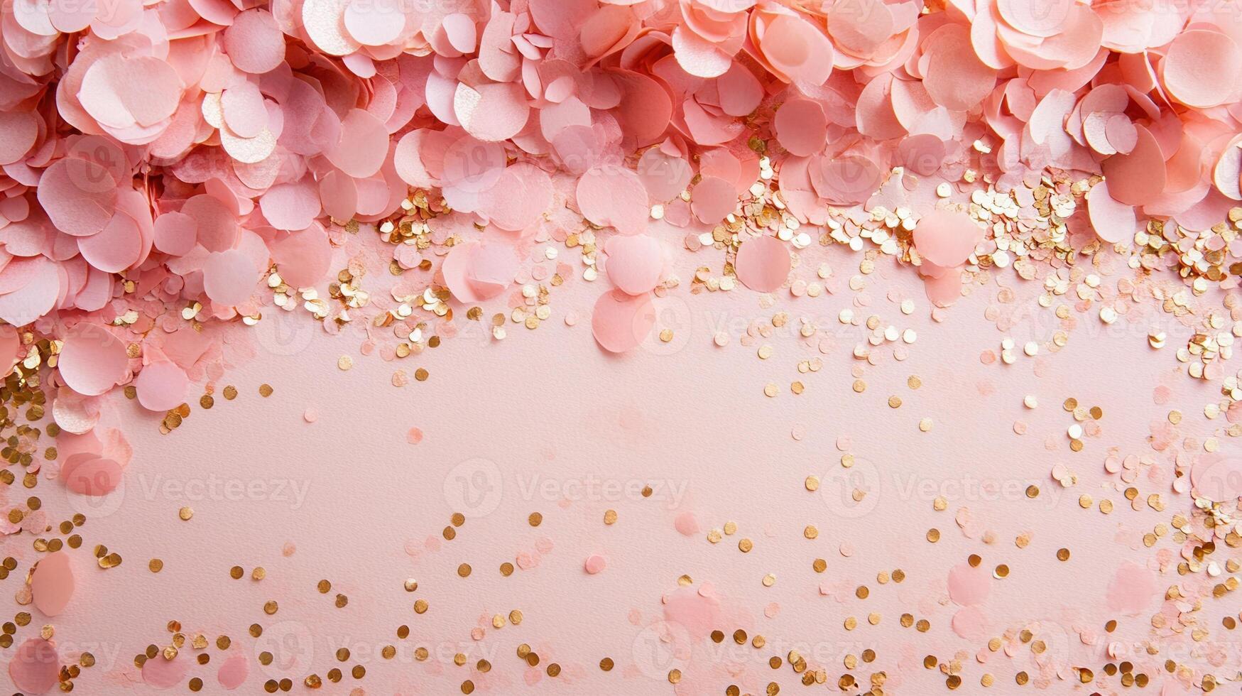 Rose or blush, and ivory confetti forming a celebratory pink background, perfect for party gold, festive design projects Copy space for text photo