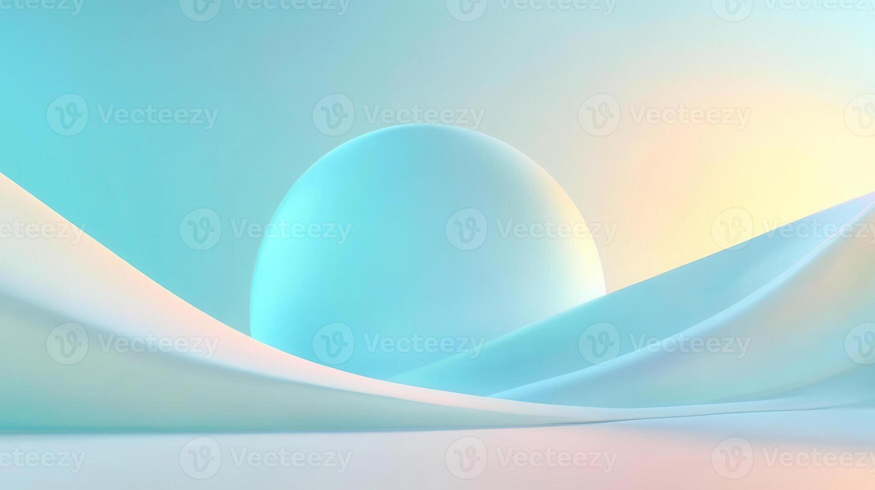 with landscape undulating luminous orb rising behind gentle Pastel hills, embodying tranquil minimalist aesthetic photo