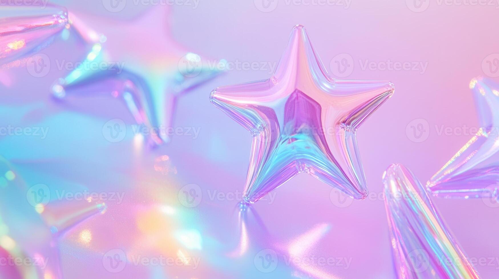 Holographic a five pointed stars floating on atmosphere pastel background create a dreamy and magical iridescent photo