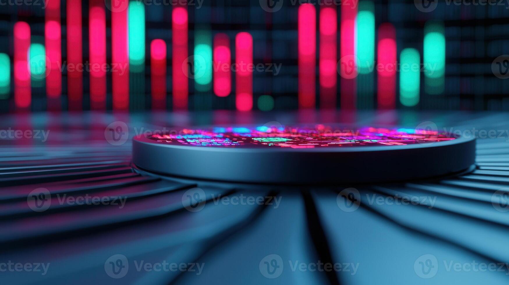 data interface visualizing interconnected Digital streams with vibrant red and blue illumination photo