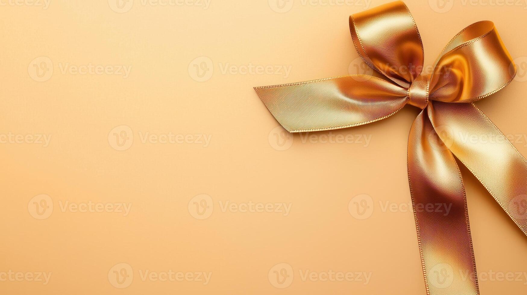 Golden decorative bow resting on neutral background, styling celebration, luxury, and sophisticated event symbolizing photo
