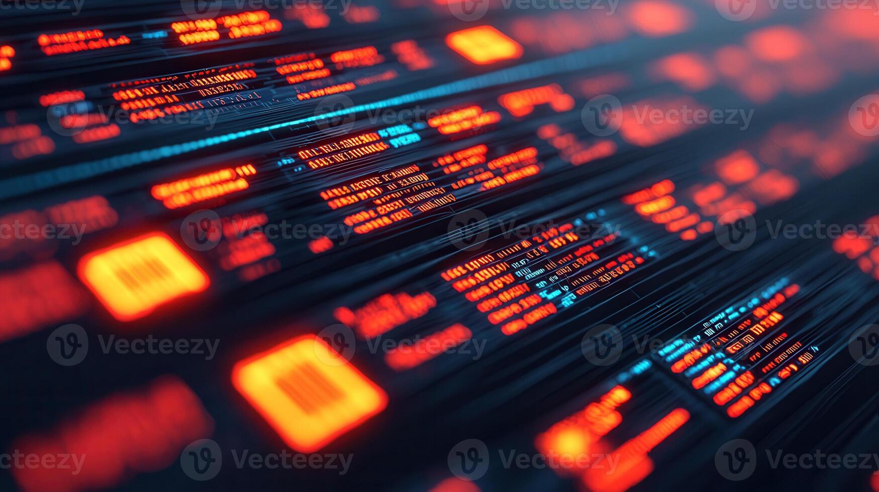 and interface visualizing Digital data streams with vibrant red interconnected blue illumination photo