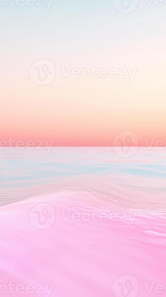 Soft pink ocean mirroring golden sunset, radiating serene tranquility ethereal luminescence against twilight horizon photo