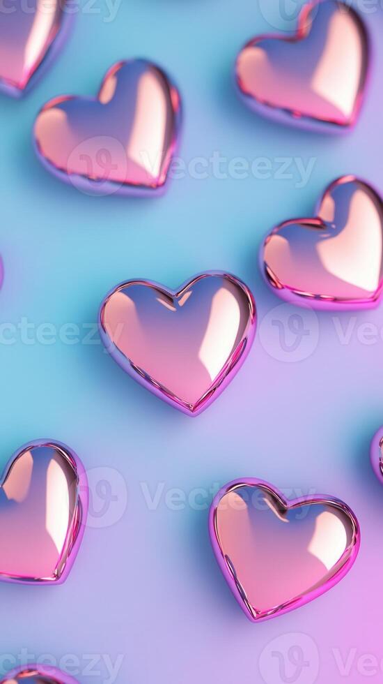 Glossy pink, purple hearts overlapping romantic soft gradient, representing love, passion, on design elements photo