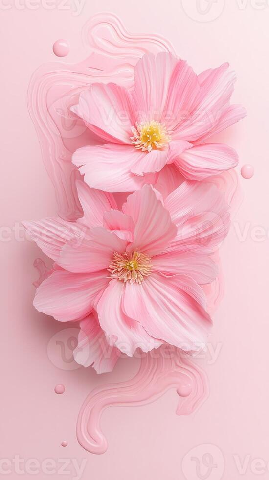Pink hibiscus blossoms floating against background, watercolor soft showcasing delicate floral composition with gentle paint strokes photo