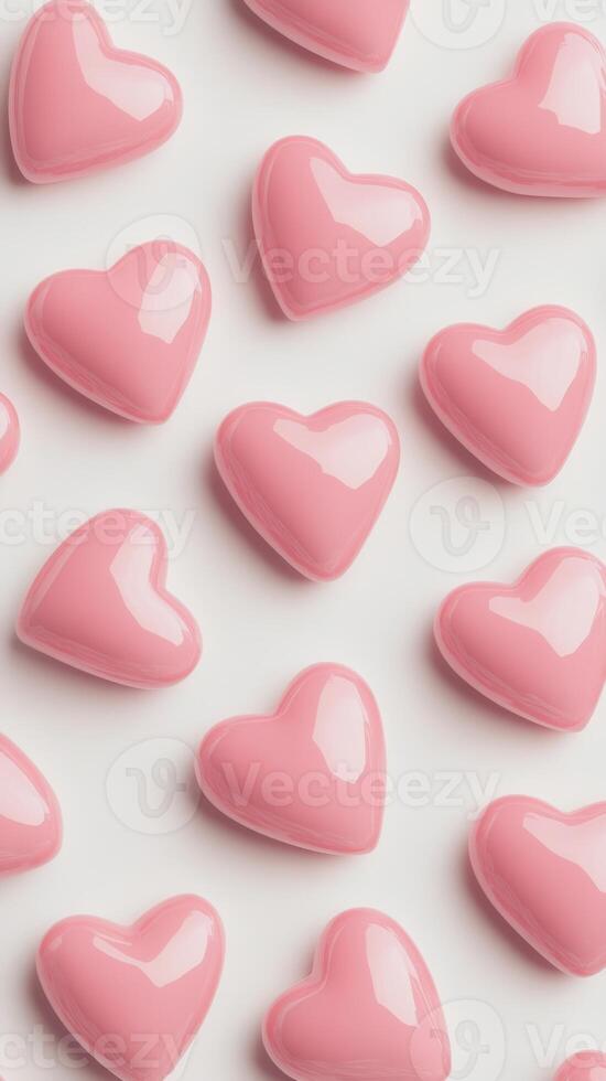 Shimmering pink hearts overlapping white background, love decorative romantic pattern symbolizing forming and affection photo
