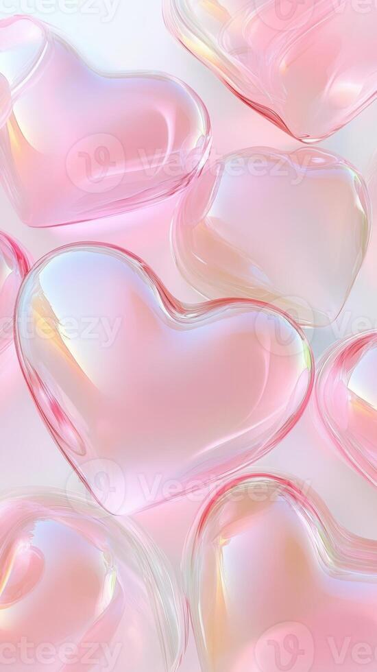 Shimmering overlapping hearts symbolizing white background, forming decorative romantic pattern pink love and affection photo
