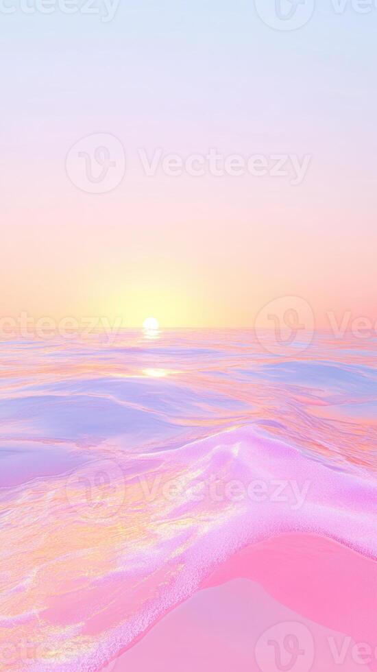 Soft pink ocean mirroring golden ethereal radiating serene tranquility with luminescence sunset, against twilight horizon photo