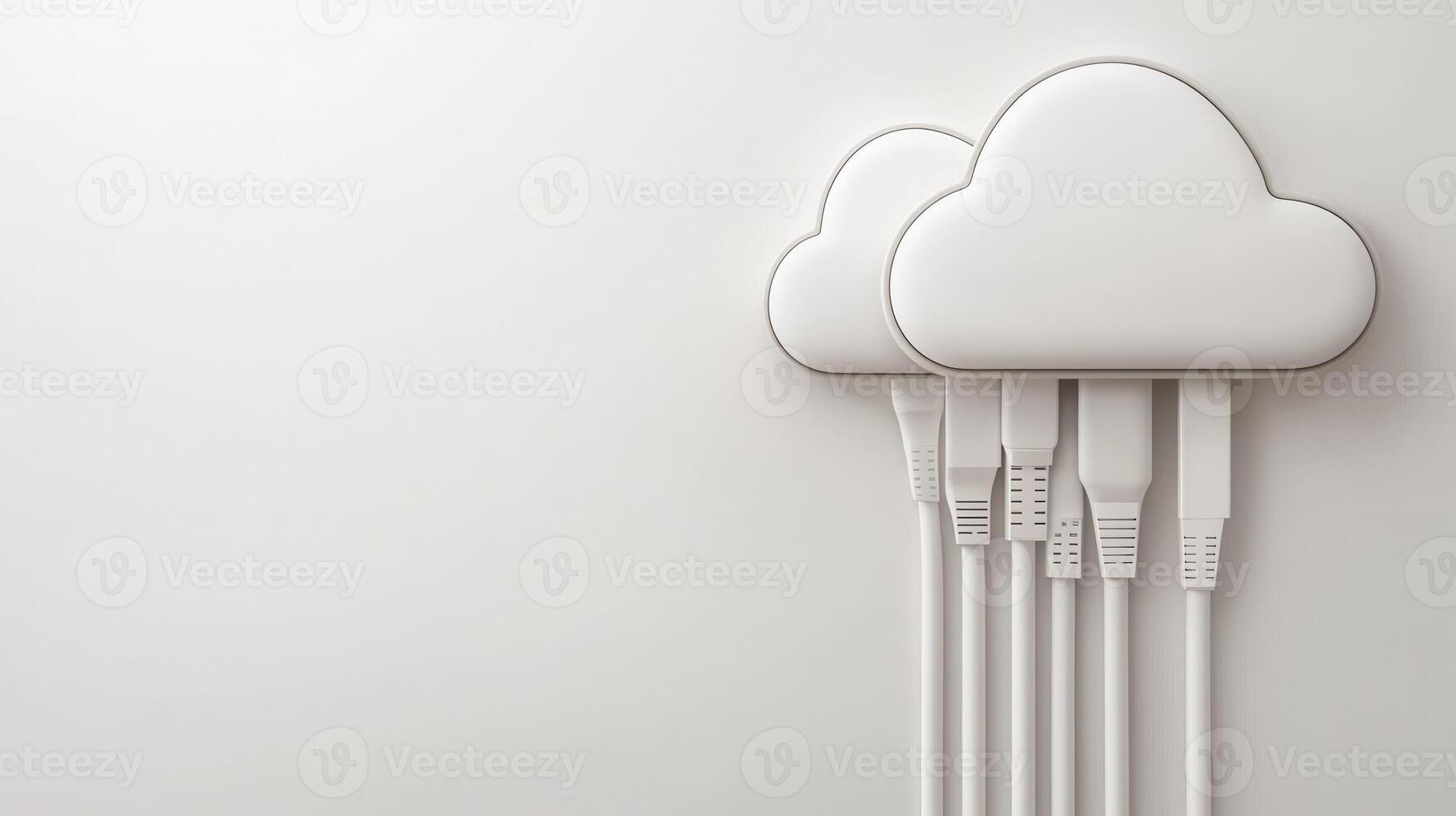 Fiber optic cables transferring data to a cloud computing icon above a laptop keyboard, symbolizing data transfer and cloud storage photo