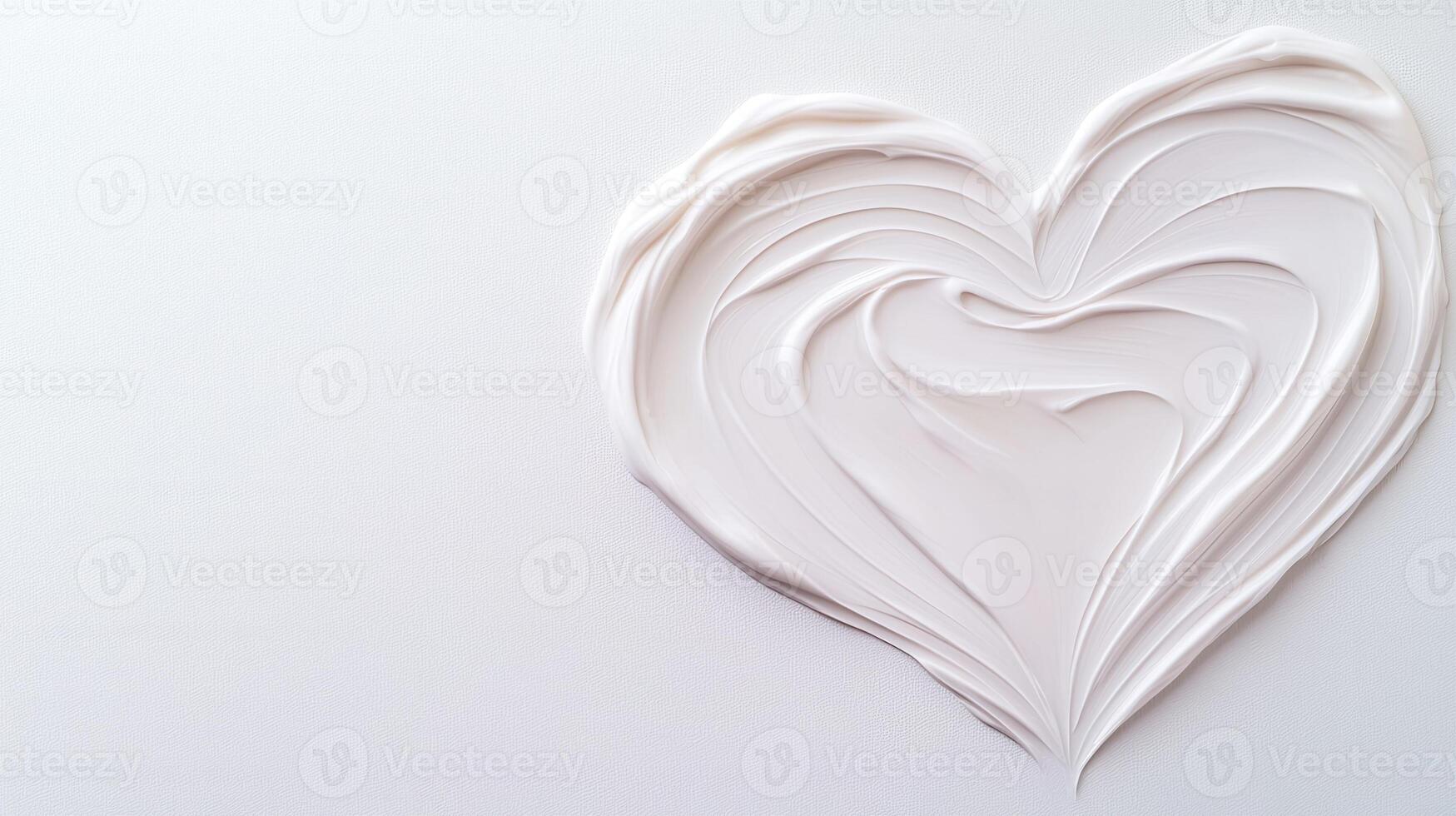 Neutral toned cosmetic cream spreading in heart shape, symbolizing skincare elegance against pristine white surface photo
