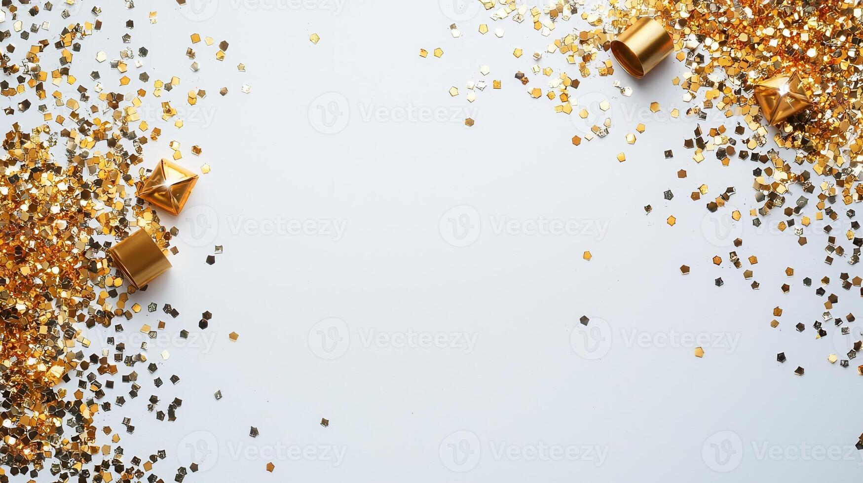 Golden glitter forms a surface, pile on a white shimmering creating a luxurious and festive backdrop photo