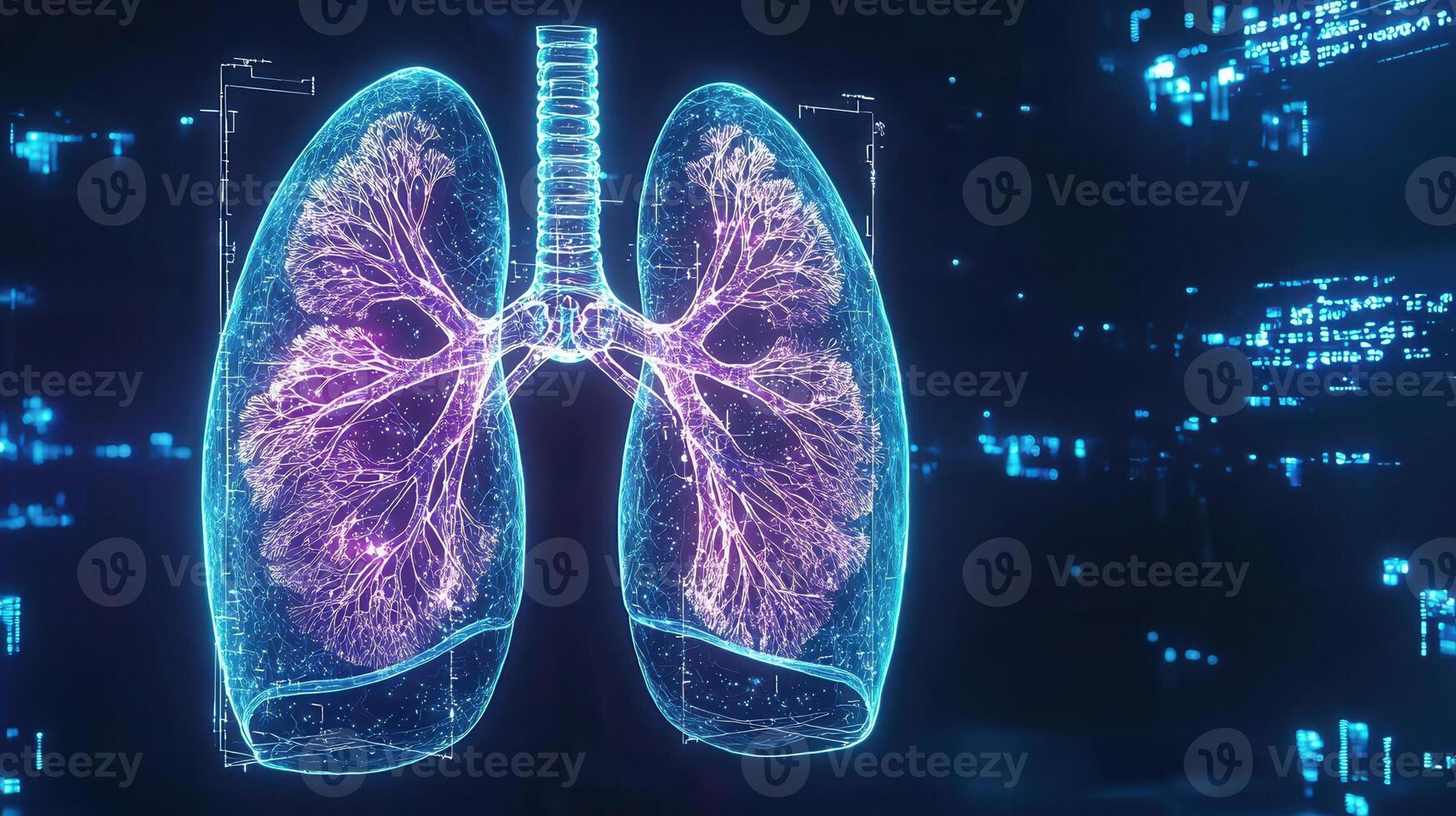 Holographic visualization of human alveoli, highlighting bronchi and providing lungs detailed view of respiratory system photo