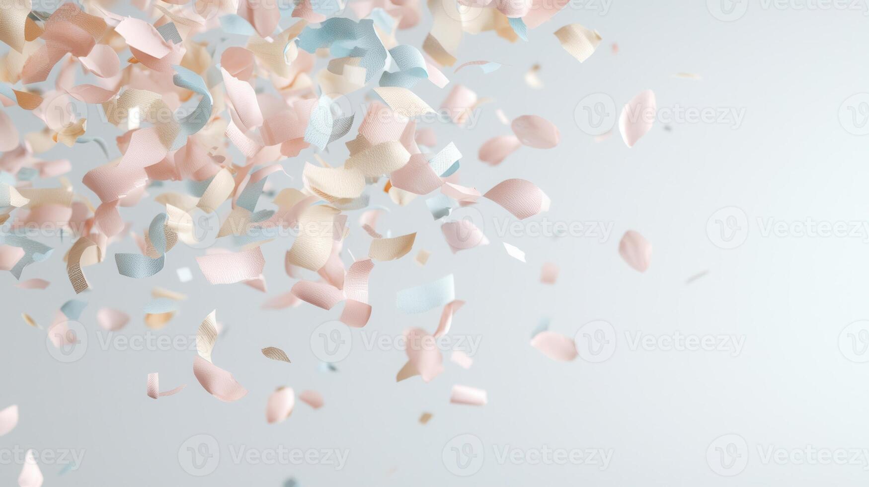 Round and square confetti in pastel colors falling clean and a festive atmosphere on a creating white background photo