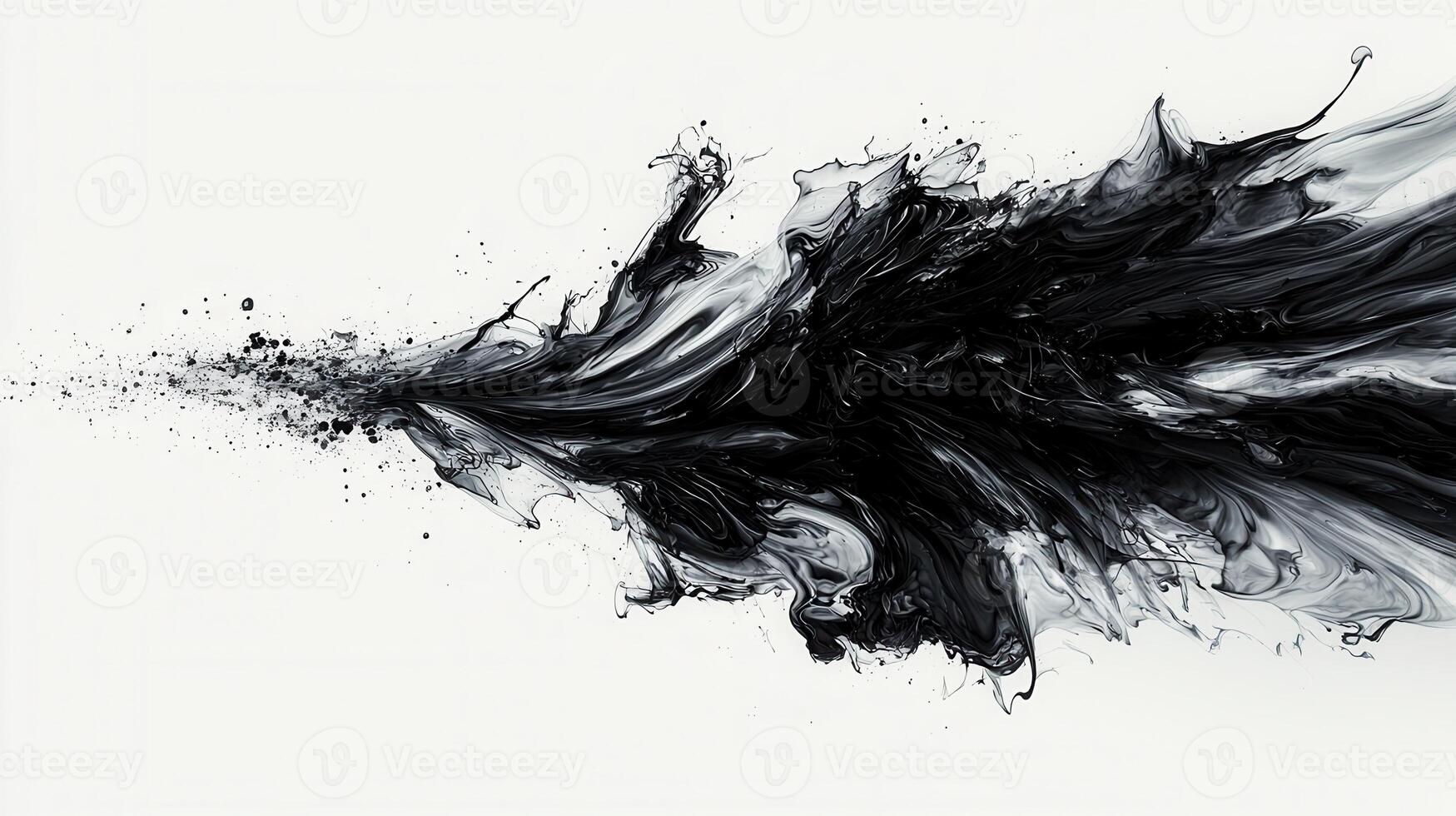 Abstract black and white design creating ink flowing and with with white paint, mixing a dynamic and artistic visual photo