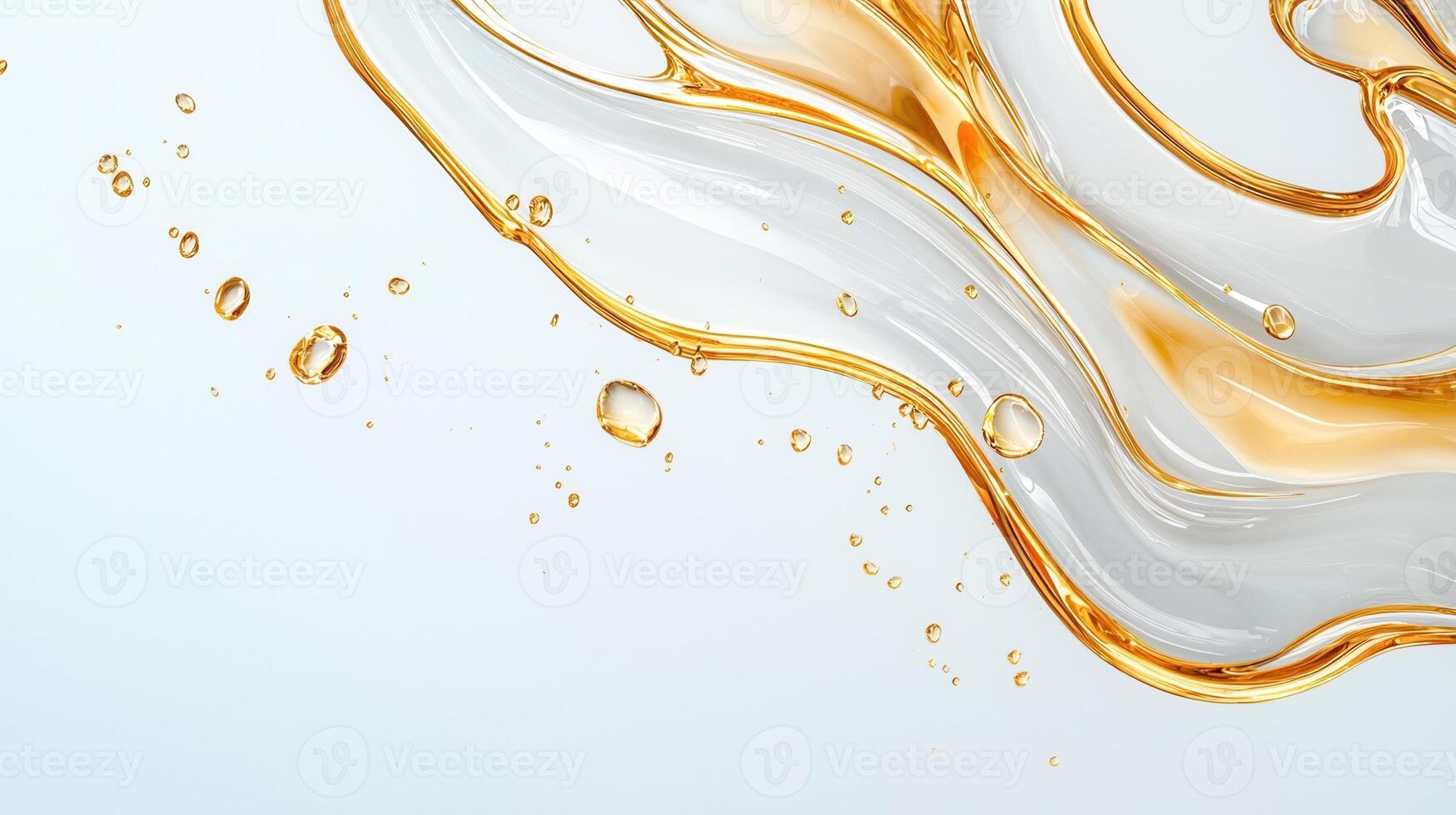 Golden spreading streaming, across white background, forming dynamic liquid patterns photo