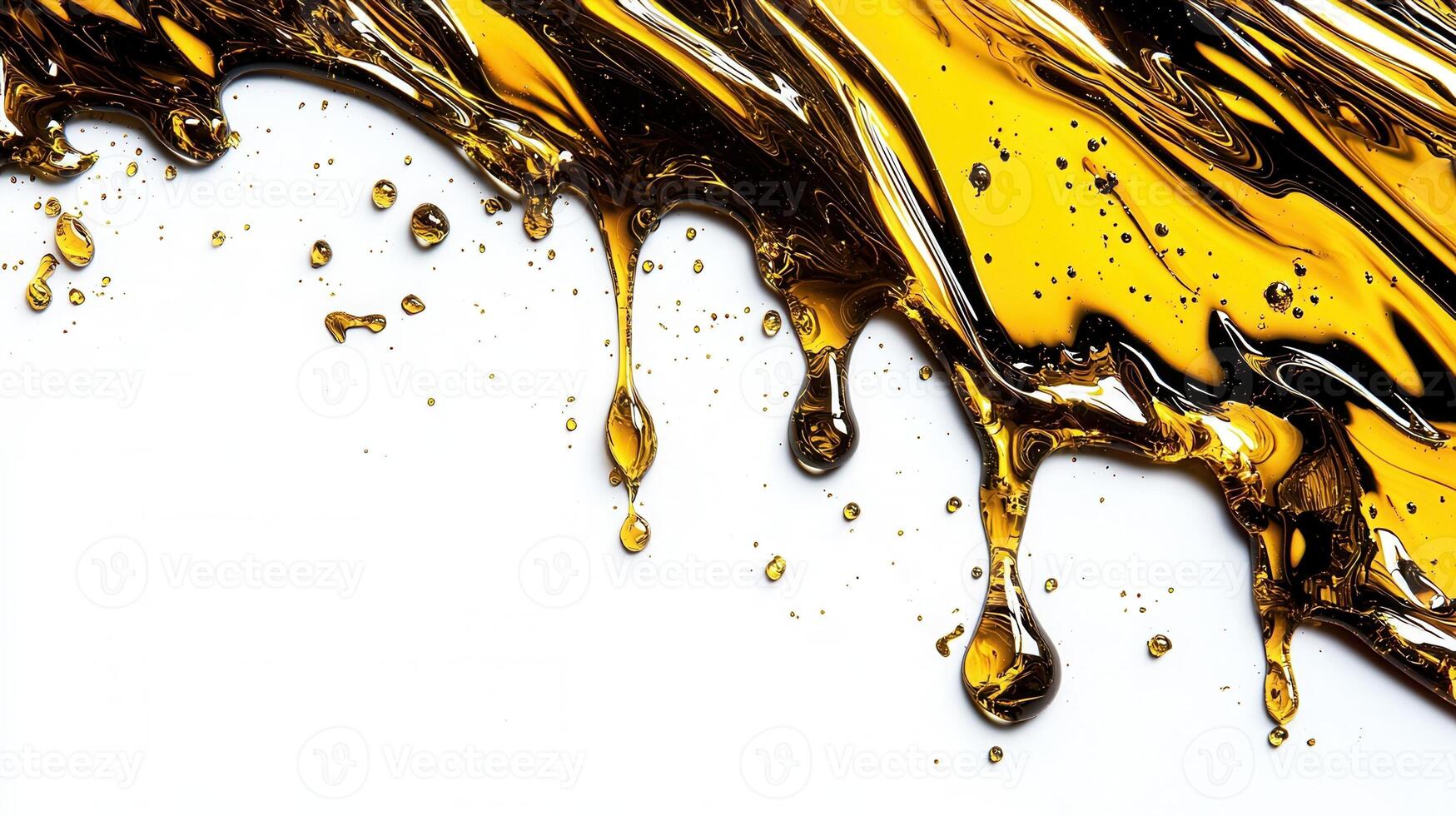 Golden honey streaming, spreading across dynamic backdrop, forming white liquid patterns photo
