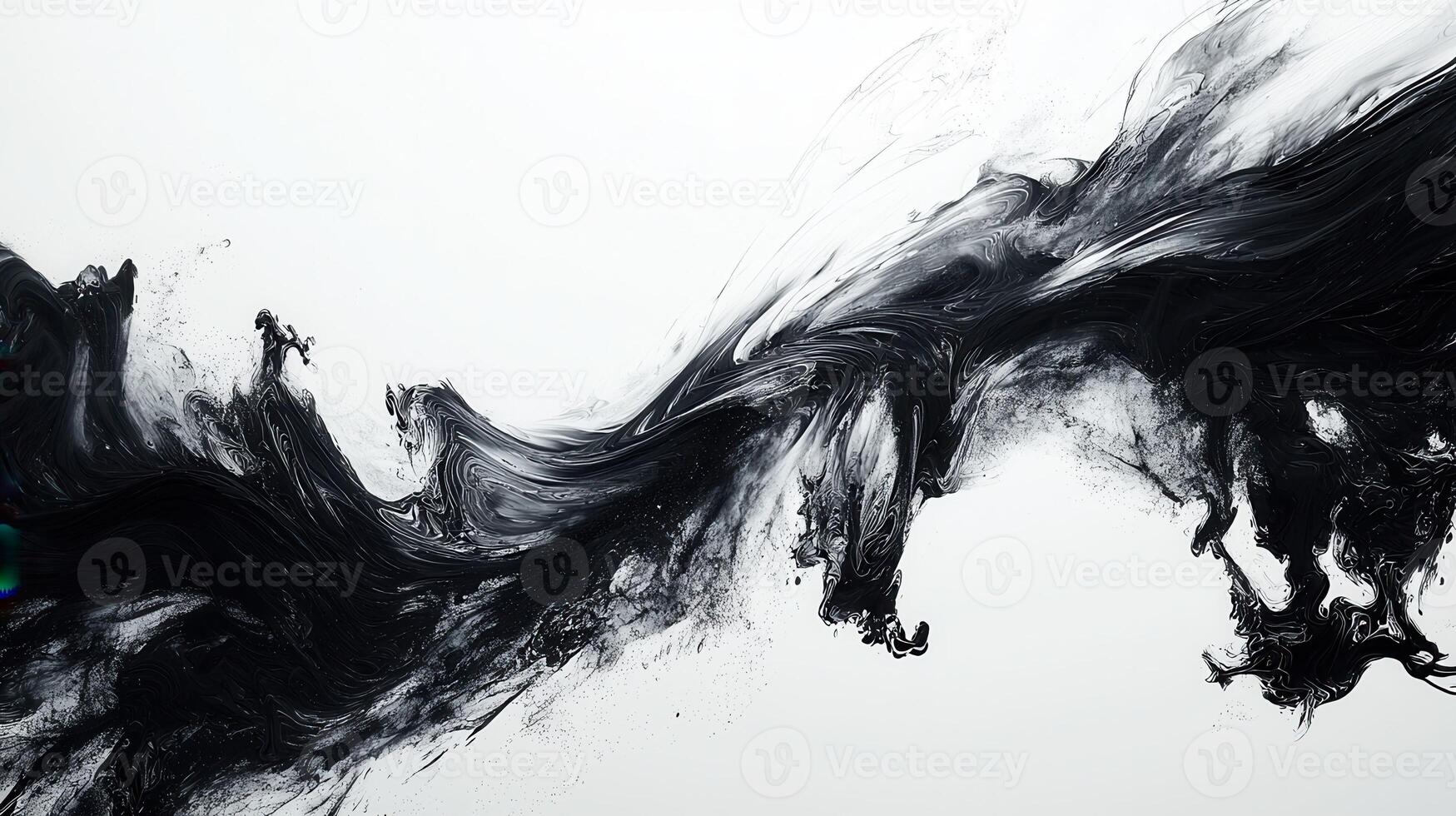 Abstract black white and design with ink flowing and mixing with white paint, creating a dynamic and artistic visual photo