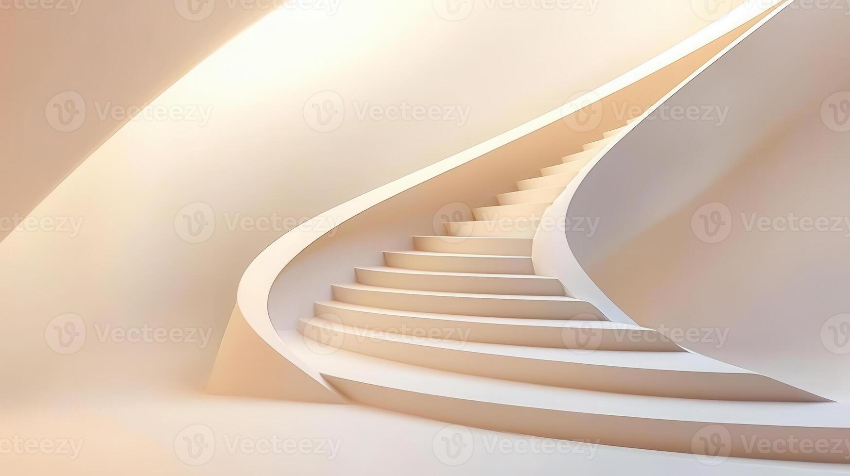 Smooth curved luxurious rising in a modern abstract architectural space with soft light and flowing lines, creating staircase a and elegant atmosphere photo