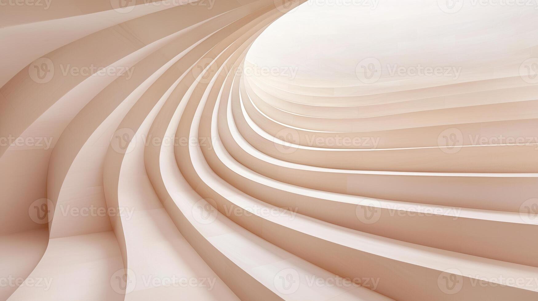 Smooth curved staircase rising in a modern abstract architectural with space soft light and flowing lines, creating a luxurious and elegant atmosphere photo