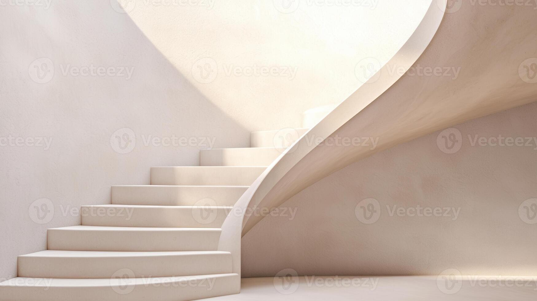 Smooth curved staircase rising in architectural modern abstract a space with soft light and flowing lines, creating a luxurious and elegant atmosphere photo