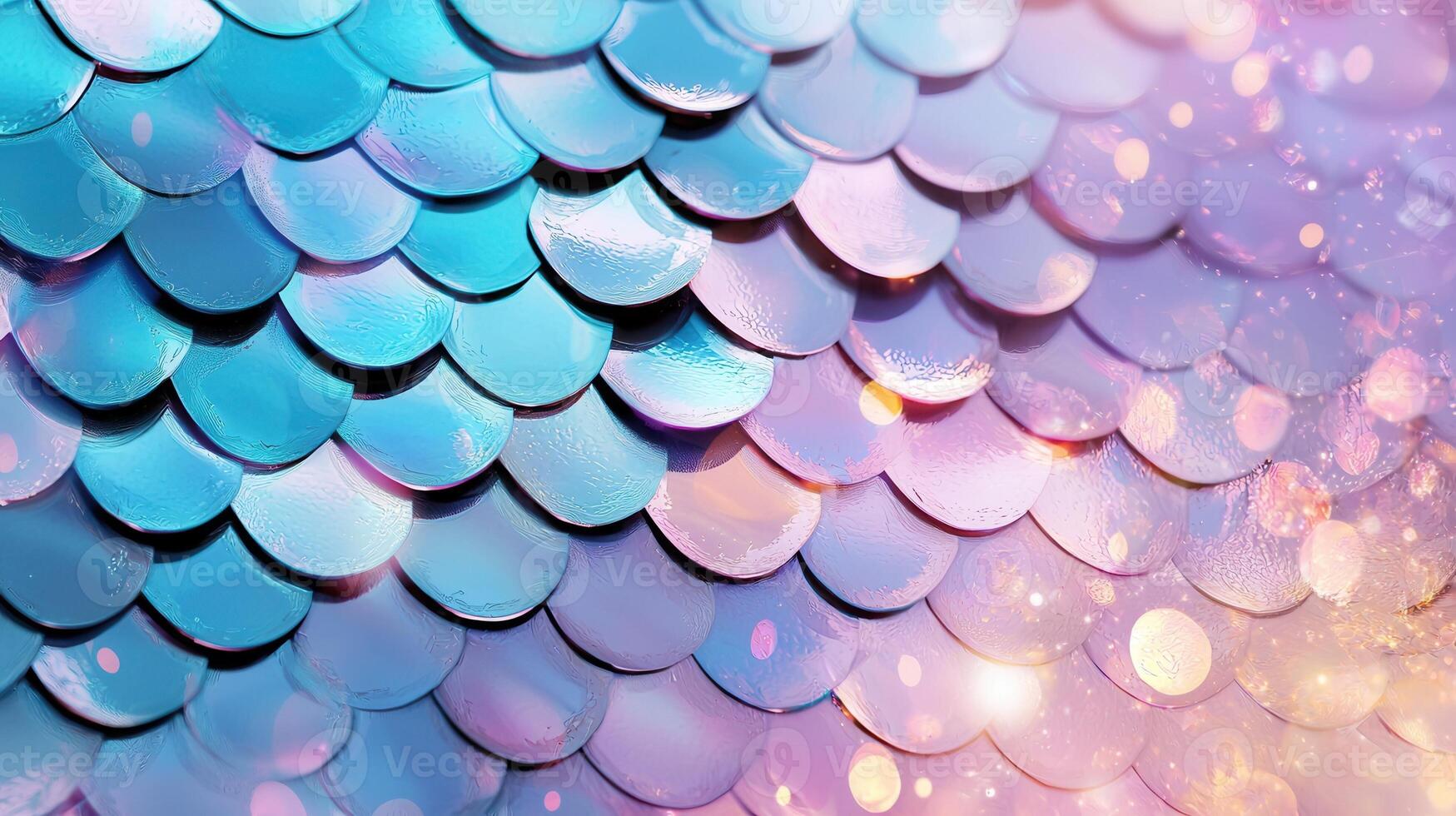 Iridescent sequins forming mermaid like scales, shimmering luminous blue in gradient with pink bokeh background photo