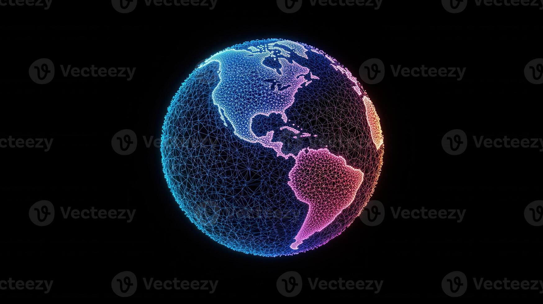 Holographic globe made of colorful dots rotating in a dark empty space, perfect for technology and communication concepts photo