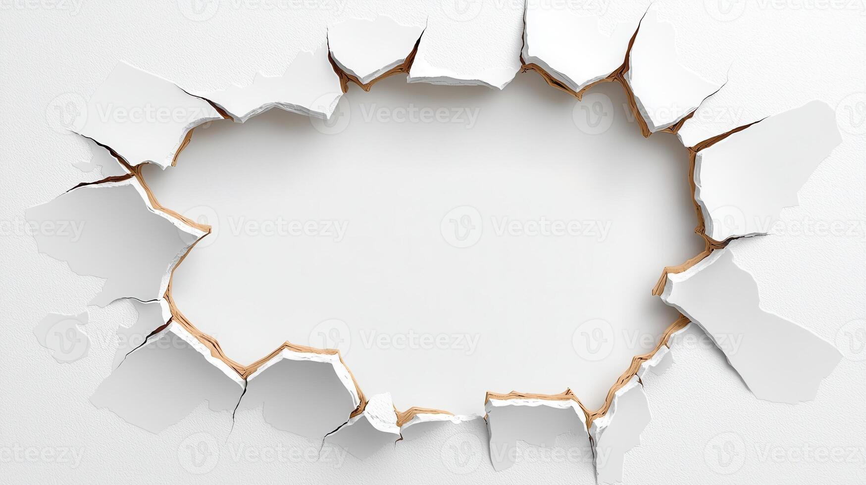 White surface breaking apart creating a hole with copy space, perfect for backgrounds and textured designs photo