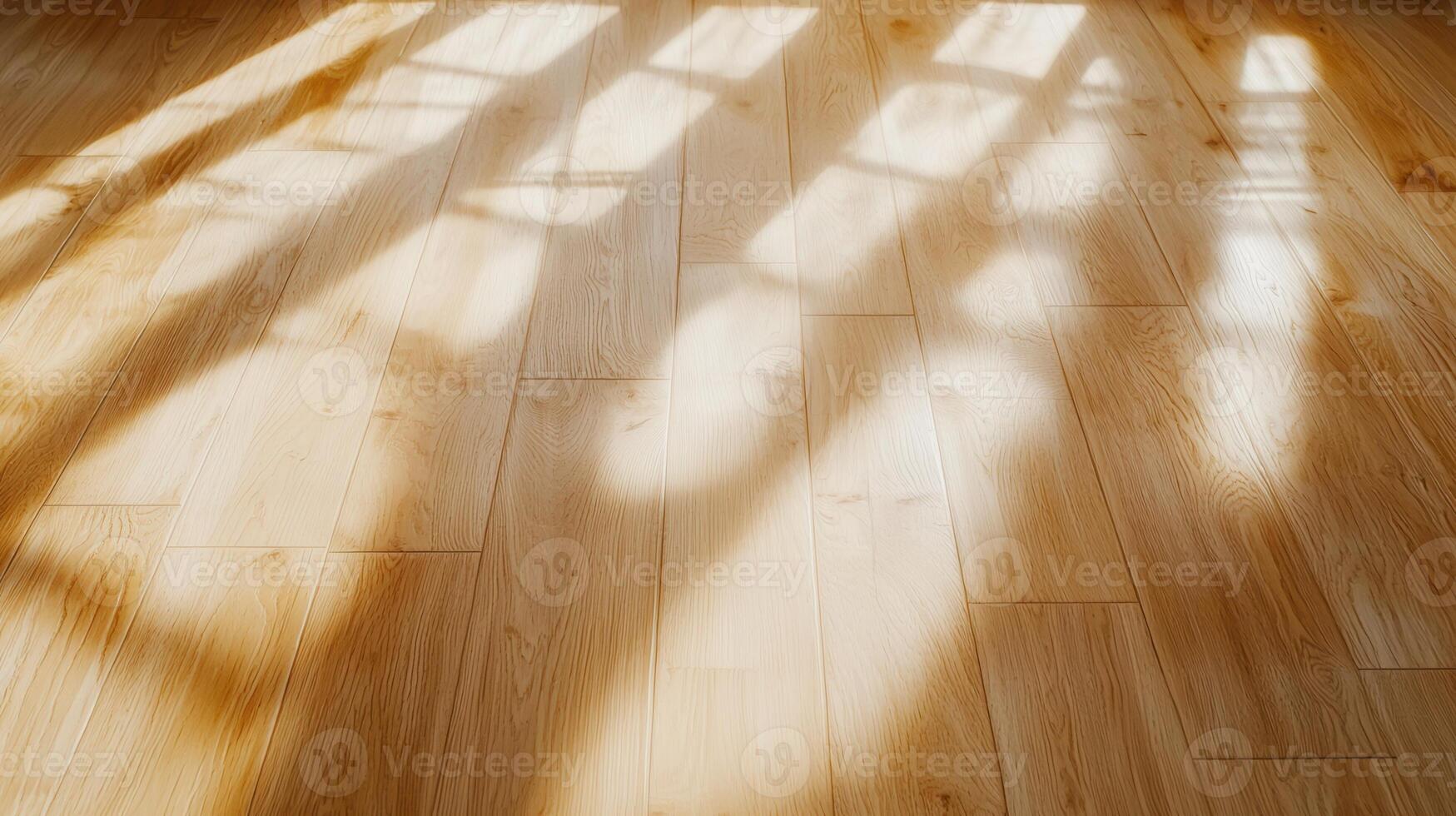 Sunlight streaming through window glass, creating delicate shadow patterns across gleaming hardwood flooring, radiating warm interior ambiance photo