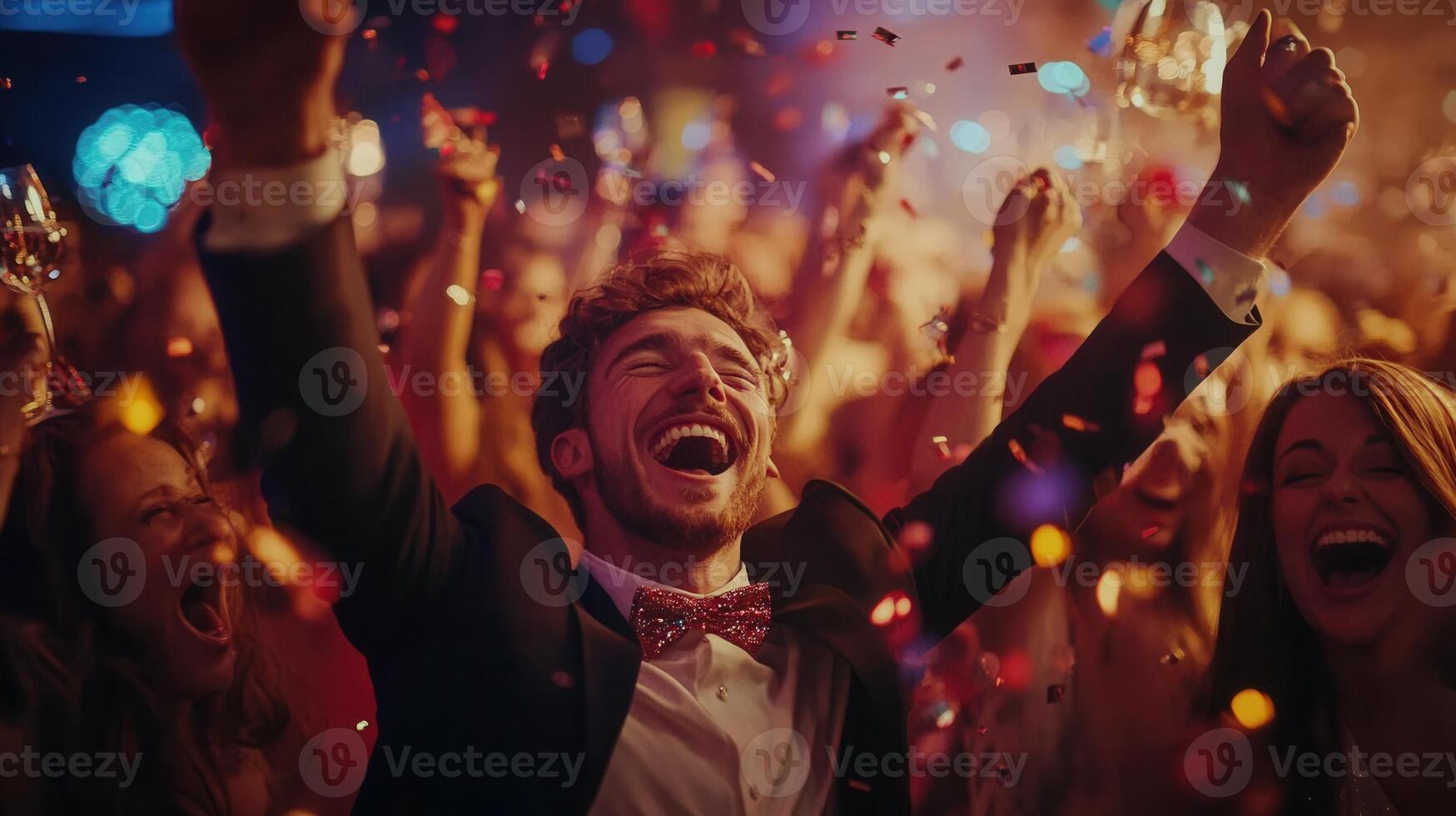 audience Excited confetti watching Man fireworks and having fun music party concert photo