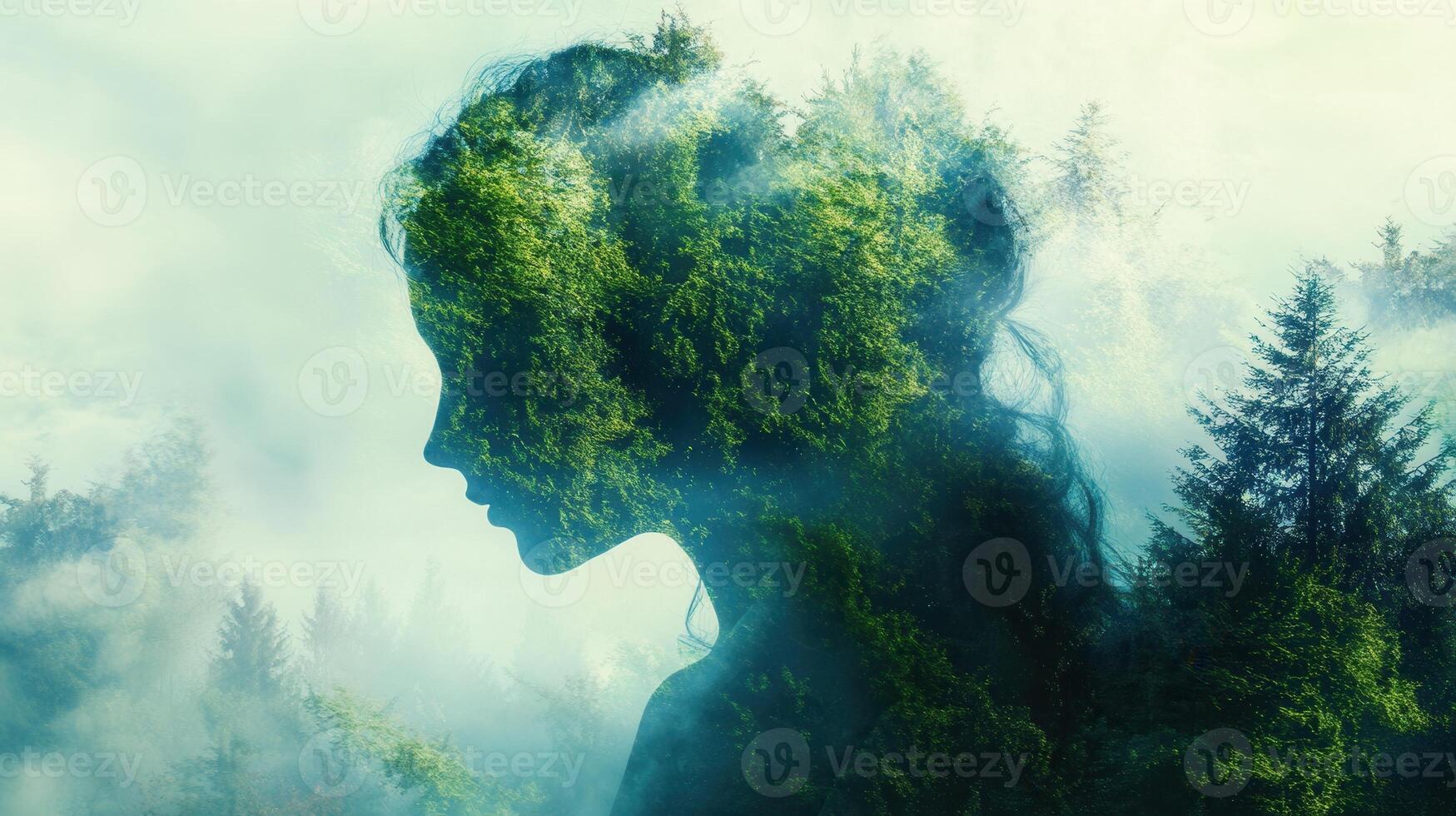 forest, portrait of beautiful elf woman merging with enchanted Surreal symbolizing mystical connection between magic nature and fantasy harmony photo