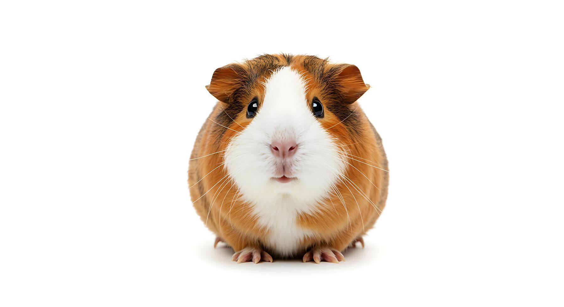 A guinea pig is standing in front of a white background photo