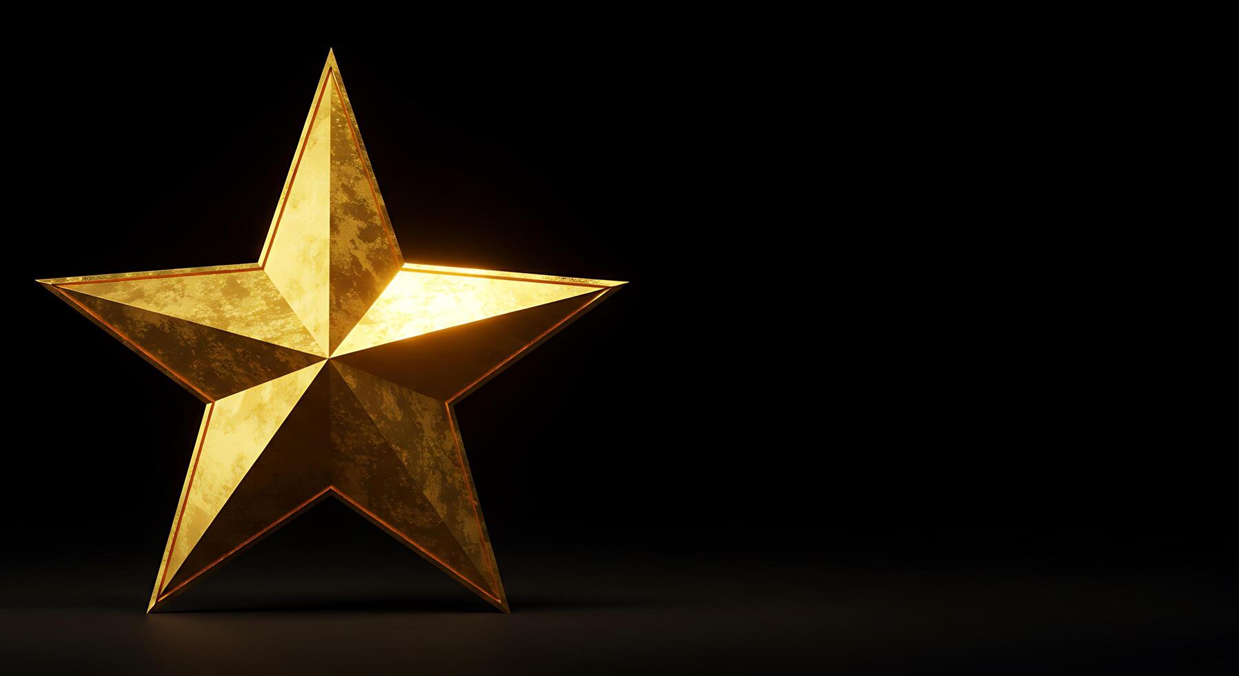 Golden star on black background 3d render photo