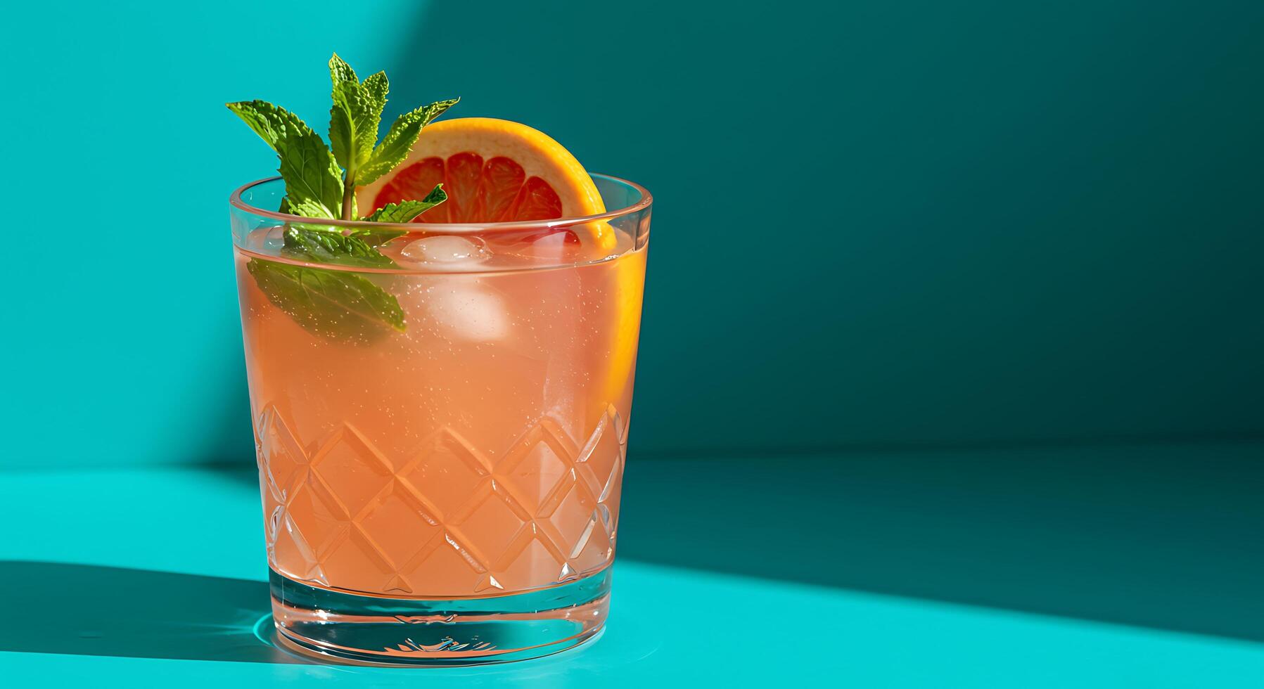 A glass of orange juice with a garnish of mint photo